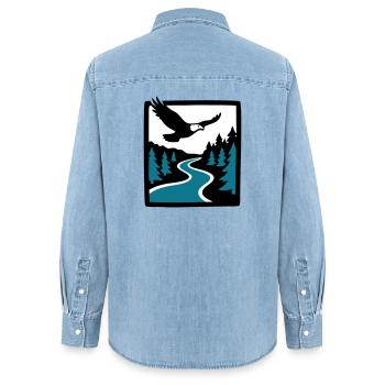 Graphique de la forêt de la rivière Eagle - Chemise en denim femme bio Stanley/Stella - bleu clair délavé - Dos - AI Model Female 172 light (172cm)