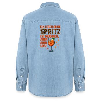 Leben Ohne Spritz Ist Möglich Aber Sinnlos Humor - Frauen Jeanshemd Organic von Stanley/Stella - verwaschenes Hellblau - Hinten - AI Model Female 172 light (172cm)