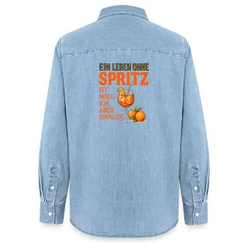 Leben Ohne Spritz Ist Möglich Aber Sinnlos Humor - Frauen Jeanshemd Organic von Stanley/Stella - verwaschenes Hellblau - Hinten - AI Model Female 172 light (172cm)
