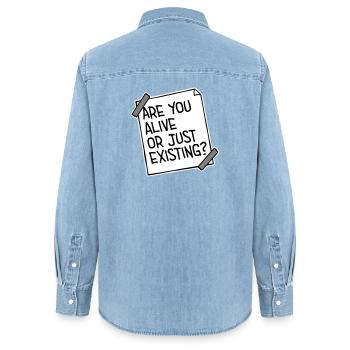 Are You Alive Or Just Existing Nachdenklich Spruch - Frauen Jeanshemd Organic von Stanley/Stella - verwaschenes Hellblau - Hinten - AI Model Female 172 light (172cm)