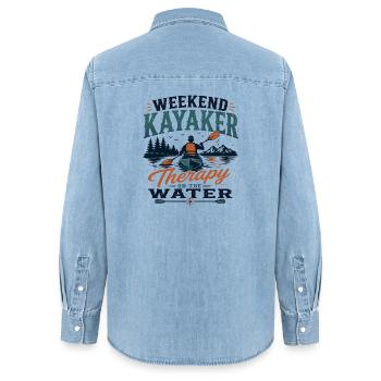 Wochenend-Kajakfahrer-Therapie auf dem Wasser - Frauen Jeanshemd Organic von Stanley/Stella - verwaschenes Hellblau - Hinten - AI Model Female 172 light (172cm)