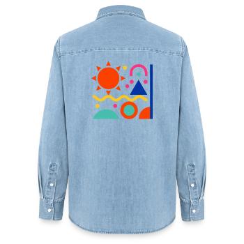 Colorful shapes - Women’s Organic Denim Shirt by Stanley/Stella - light wash - Back - AI Model Female 172 light (172cm)