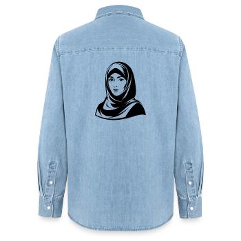 Hijab-Frau - Frauen Jeanshemd Organic von Stanley/Stella - verwaschenes Hellblau - Hinten - AI Model Female 172 light (172cm)