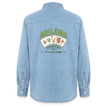 Mahjong-Spiel Sozialclub-Mahjong-Spieler - Frauen Jeanshemd Organic von Stanley/Stella - verwaschenes Hellblau - Hinten - AI Model Female 172 light (172cm)