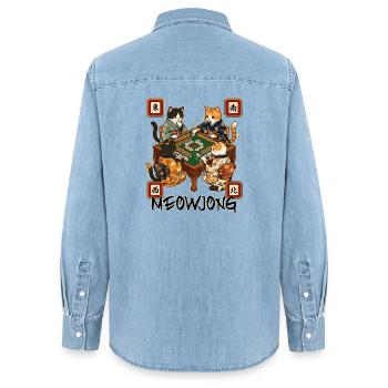 Meowjong Cute Cat Mahjong Game Social Club - Women’s Organic Denim Shirt by Stanley/Stella - light wash - Back - AI Model Female 172 light (172cm)