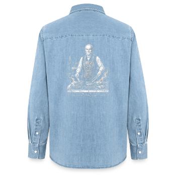 John Quincy Adams chez BBQ Grilling - Chemise en denim femme bio Stanley/Stella - bleu clair délavé - Dos - AI Model Female 172 light (172cm)