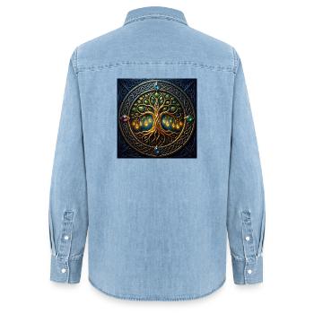 Mystic Tree with Jewels and Knots - Women’s Organic Denim Shirt by Stanley/Stella - light wash - Back - AI Model Female 172 light (172cm)