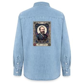 James A Tarotkarte - Frauen Jeanshemd Organic von Stanley/Stella - verwaschenes Hellblau - Hinten - AI Model Female 172 light (172cm)