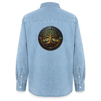 Fantasiebaum des Lichts - Frauen Jeanshemd Organic von Stanley/Stella - verwaschenes Hellblau - Hinten - AI Model Female 172 light (172cm)