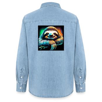 Faultier - Frauen Jeanshemd Organic von Stanley/Stella - verwaschenes Hellblau - Hinten - AI Model Female 172 light (172cm)