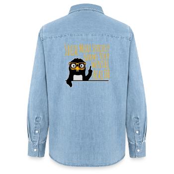 Social Media Seriously Harms Mental Health Pinguin - Frauen Jeanshemd Organic von Stanley/Stella - verwaschenes Hellblau - Hinten - AI Model Female 172 light (172cm)