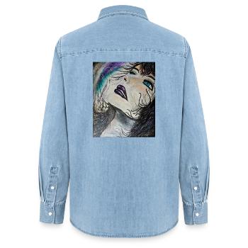 Feurig  - Frauen Jeanshemd Organic von Stanley/Stella - verwaschenes Hellblau - Hinten - AI Model Female 172 light (172cm)