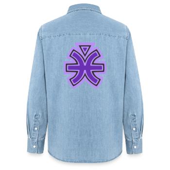 Pisces and Water Tribal Symbol - Women’s Organic Denim Shirt by Stanley/Stella - light wash - Back - AI Model Female 172 light (172cm)
