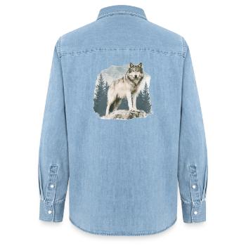 Wolf Vintage - Frauen Jeanshemd Organic von Stanley/Stella - verwaschenes Hellblau - Hinten - AI Model Female 172 light (172cm)