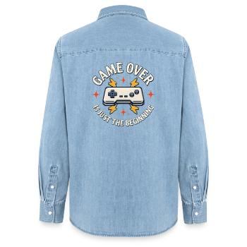 Game Over Is Just The Beginning - Chemise en denim femme bio Stanley/Stella - bleu clair délavé - Dos - AI Model Female 172 light (172cm)