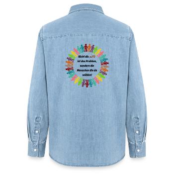 NICHT AFD IST DAS PROBLEM, SONDERN DIE MENSCHEN - Frauen Jeanshemd Organic von Stanley/Stella - verwaschenes Hellblau - Hinten - AI Model Female 172 light (172cm)