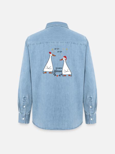 Gänse Duo - Frauen Jeanshemd Organic von Stanley/Stella - verwaschenes Hellblau