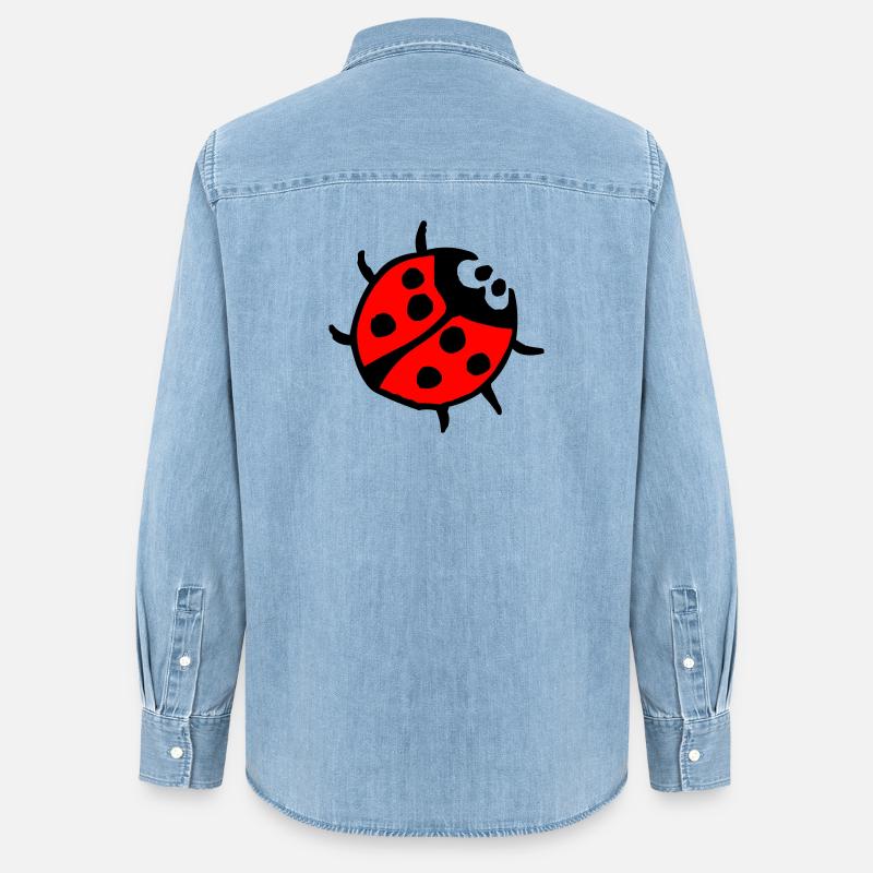 Vibrant Ladybug Spot Pattern - Women’s Organic Denim Shirt by Stanley/Stella - light wash