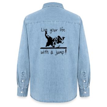 Border Collie - Agility - Frauen Jeanshemd Organic von Stanley/Stella - verwaschenes Hellblau - Hinten - AI Model Female 172 light (172cm)
