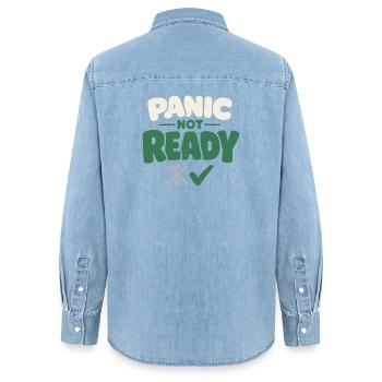 Ruhe Schlägt Panikbereitschaft, Lebensstil, - Frauen Jeanshemd Organic von Stanley/Stella - verwaschenes Hellblau - Hinten - AI Model Female 172 light (172cm)