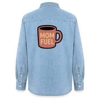 Mom Fuel Kaffee Tasse Mama - Frauen Jeanshemd Organic von Stanley/Stella - verwaschenes Hellblau - Hinten - AI Model Female 172 light (172cm)
