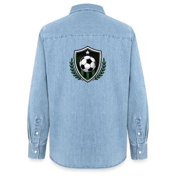 Vereinslogo Schild mit Fußballball und Lorbeer - Frauen Jeanshemd Organic von Stanley/Stella - verwaschenes Hellblau - Hinten - AI Model Female 172 light (172cm)