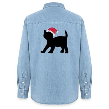 Kitten in an Xmas Hat. - Women’s Organic Denim Shirt by Stanley/Stella - light wash - Back - AI Model Female 172 light (172cm)