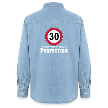 30.Geburtstag , Aged to Perfection 30 (25) - Frauen Jeanshemd Organic von Stanley/Stella - verwaschenes Hellblau - Hinten - AI Model Female 172 light (172cm)
