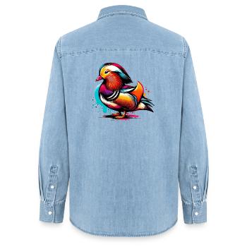 Canard mandarin - Chemise en denim femme bio Stanley/Stella - bleu clair délavé - Dos - AI Model Female 172 light (172cm)