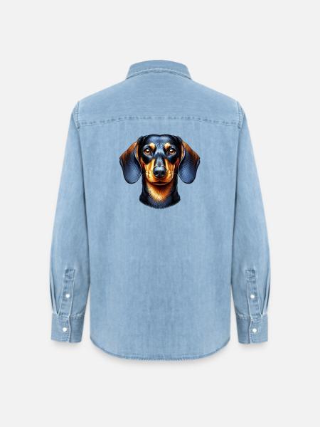 Dachshund - Frauen Jeanshemd Organic von Stanley/Stella - verwaschenes Hellblau