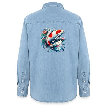 Japanischer japanischer Koi-Karpfenfisch - Frauen Jeanshemd Organic von Stanley/Stella - verwaschenes Hellblau - Hinten - AI Model Female 172 light (172cm)