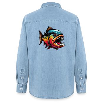 Piranha - Women’s Organic Denim Shirt by Stanley/Stella - light wash - Back - AI Model Female 172 light (172cm)