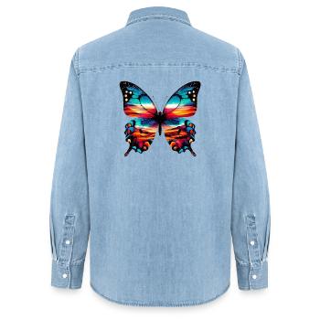 Schmetterling - Frauen Jeanshemd Organic von Stanley/Stella - verwaschenes Hellblau - Hinten - AI Model Female 172 light (172cm)