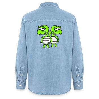 2 tortues amies drôles, idiotes et embarrassantes en équipe - Chemise en denim femme bio Stanley/Stella - bleu clair délavé - Dos - AI Model Female 172 light (172cm)