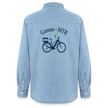 E-MTB Women - Women’s Organic Denim Shirt by Stanley/Stella - light wash - Back - AI Model Female 172 light (172cm)