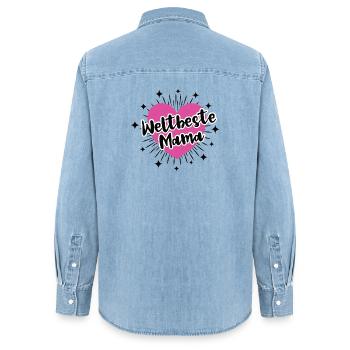 La meilleure maman du monde Meilleure maman Merci maman Maman Maman - Chemise en denim femme bio Stanley/Stella - bleu clair délavé - Dos - AI Model Female 172 light (172cm)