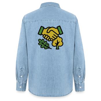 Poignée de main Logo de la Forêt Naturelle - Chemise en denim femme bio Stanley/Stella - bleu clair délavé - Dos - AI Model Female 172 light (172cm)