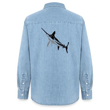 Speerfisch - Frauen Jeanshemd Organic von Stanley/Stella - verwaschenes Hellblau - Hinten - AI Model Female 172 light (172cm)