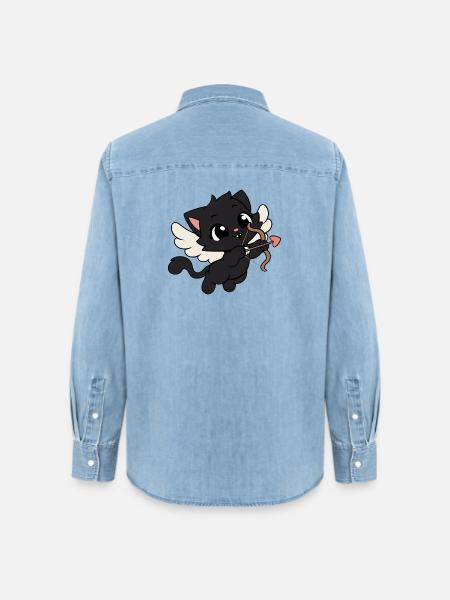 Katzen Amor Cupid Kawaii - Frauen Jeanshemd Organic von Stanley/Stella - verwaschenes Hellblau