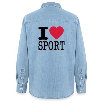 Ich liebe Sport - Frauen Jeanshemd Organic von Stanley/Stella - verwaschenes Hellblau - Hinten - AI Model Female 172 light (172cm)