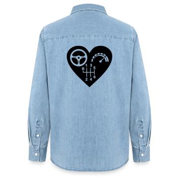 Getriebe 6 Gang Herz - Frauen Jeanshemd Organic von Stanley/Stella - verwaschenes Hellblau - Hinten - AI Model Female 172 light (172cm)