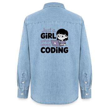 Nur ein Mädchen, das das Programmieren liebt - Frauen Jeanshemd Organic von Stanley/Stella - verwaschenes Hellblau - Hinten - AI Model Female 172 light (172cm)