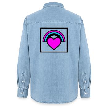 Graphique de cadre en forme de cœur arc-en-ciel - Chemise en denim femme bio Stanley/Stella - bleu clair délavé - Dos - AI Model Female 172 light (172cm)