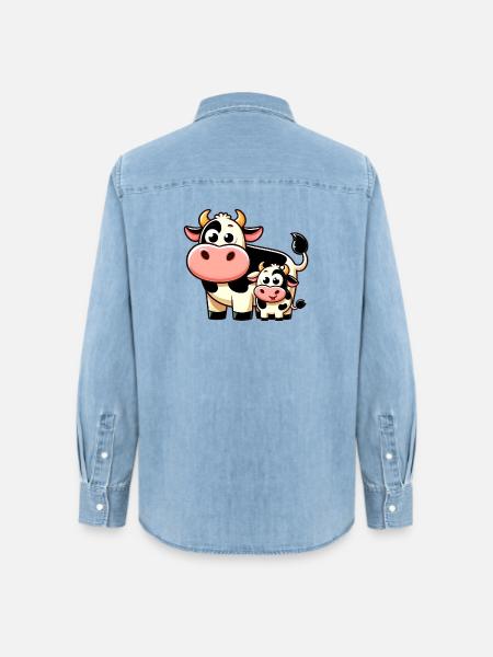 Kuh Kühe - Frauen Jeanshemd Organic von Stanley/Stella - verwaschenes Hellblau
