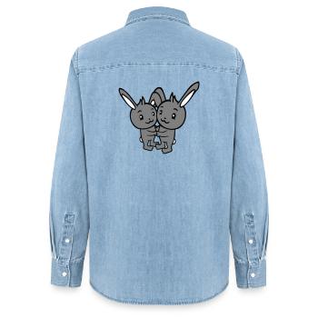 2 Bunnies Two Friends Team Crew Couple Hug Cute - Women’s Organic Denim Shirt by Stanley/Stella - light wash - Back - AI Model Female 172 light (172cm)