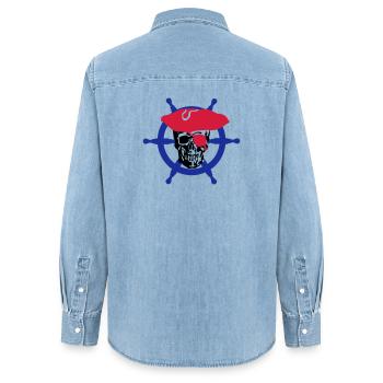 skull pirate - Chemise en denim femme bio Stanley/Stella - bleu clair délavé - Dos - AI Model Female 172 light (172cm)