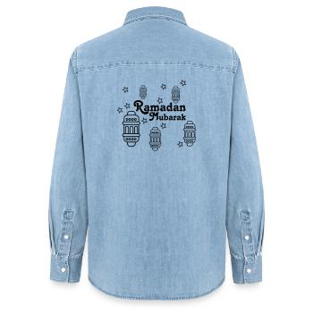 Ramadan Mubarak Lichter, Sternchen - Frauen Jeanshemd Organic von Stanley/Stella - verwaschenes Hellblau - Hinten - AI Model Female 172 light (172cm)