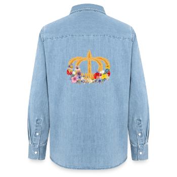 Ährenkrone mit Blumen – Symbol für Natur und Ernte - Frauen Jeanshemd Organic von Stanley/Stella - verwaschenes Hellblau - Hinten - AI Model Female 172 light (172cm)