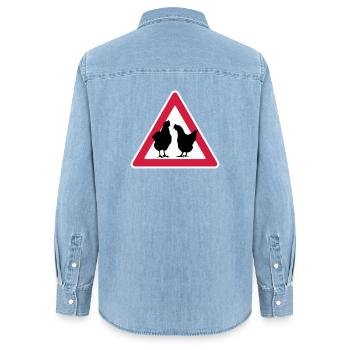 Soirée poule attention poule fête - Chemise en denim femme bio Stanley/Stella - bleu clair délavé - Dos - AI Model Female 172 light (172cm)