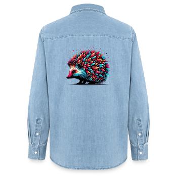 Igel - Frauen Jeanshemd Organic von Stanley/Stella - verwaschenes Hellblau - Hinten - AI Model Female 172 light (172cm)